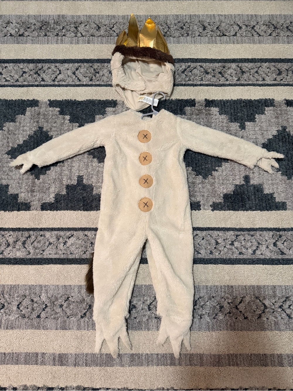 Pottery Barn Kids Cream Plush Hooded One-Piece with Gold Crown Accent